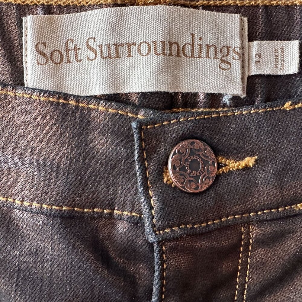 Soft Surroundings Womens 12 Jeans Mica Coated Straight Leg Bronze Shiny 5 Pocket - Picture 7 of 8
